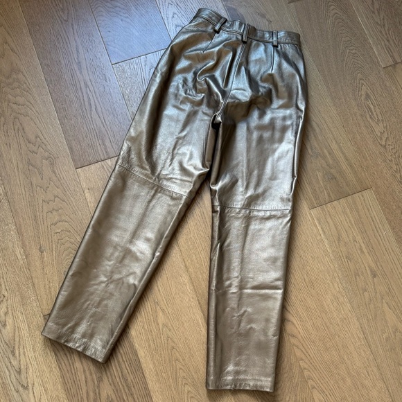 Linda Lundstrom Bronze Leather Pants High Waist Straight Leg Vintage Size 6 - Picture 5 of 7